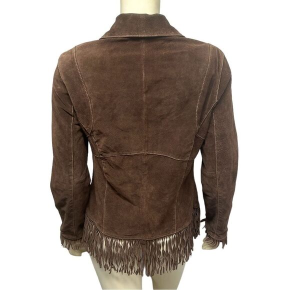 Vintage 100% Brown Leather Jacket Outbrook Fringe Button Up Western Coat Fall - Picture 5 of 9